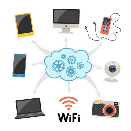 Cloud computing and networking infographics showing a central cloud storage database linkedのイラスト素材
