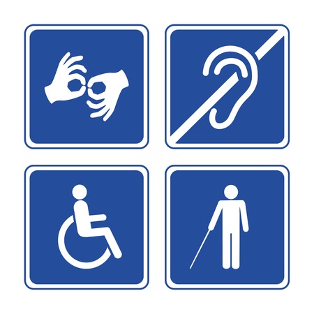 Disabled signs: deaf, blind, mute and wheelchair iconsのイラスト素材