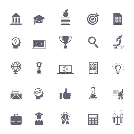 Internet education icons illustration: research, knowledge and experimentsのイラスト素材