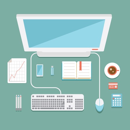 Overhead view of an office workstation in flat styleのイラスト素材