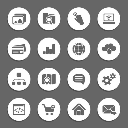 silhouette web icons on white buttons for infographics, web and appsのイラスト素材