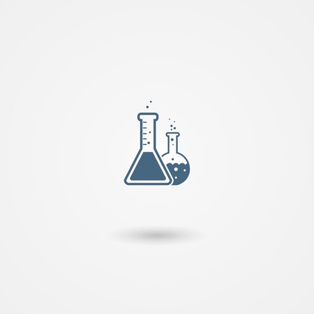 chemistry icon with laboratory glassware filled with bubbling chemical solutionsのイラスト素材
