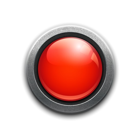 Large red button in a metal rim with reflections and drop shadow for a dimensional effect for use as an internet icon  power button  emergency or alert on a white background  square format vectorのイラスト素材