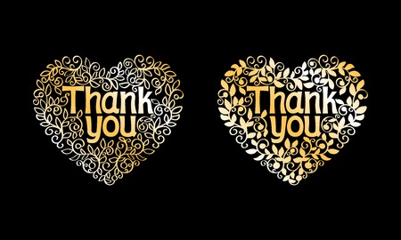 Thank You Golden Vector Decorative Label isolated on black backgroundのイラスト素材