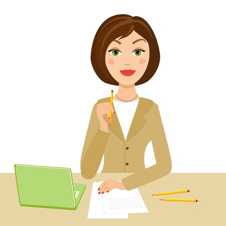 office secretary with notebook and pencil on her handのイラスト素材