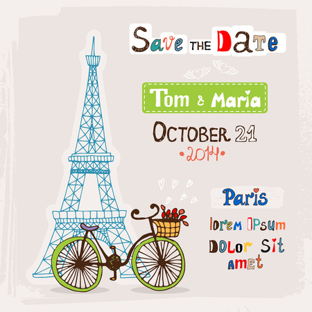 wedding invitation card with Paris vector illustrationのイラスト素材