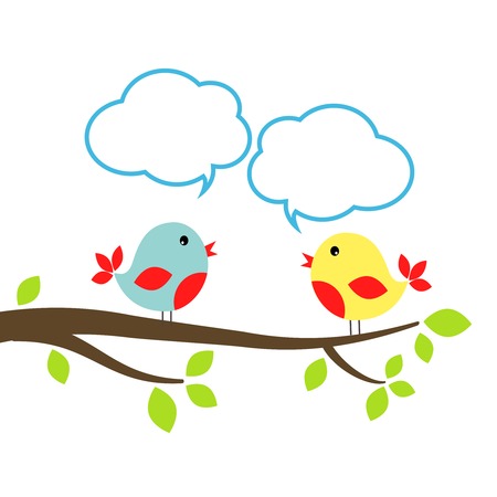 Two little birds with speech bubbles, communication conceptのイラスト素材