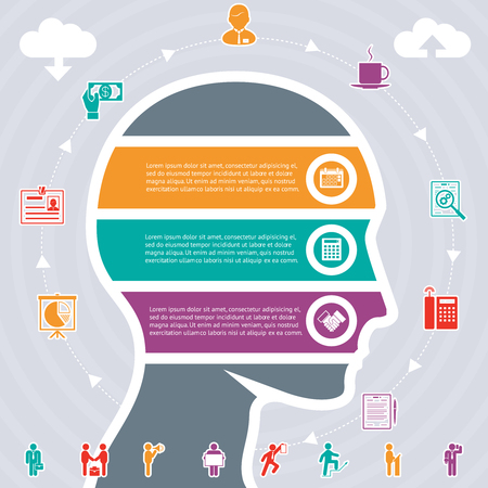 Infographics Vector Concept, human head and variety of tasksのイラスト素材