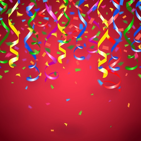 Vector party streamers and confetti red backgroundのイラスト素材