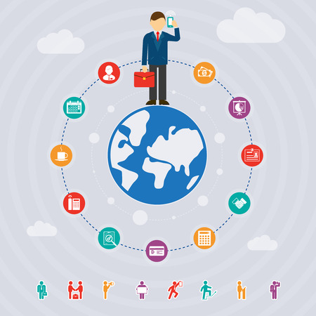 business around the world, vector template concept with iconsのイラスト素材