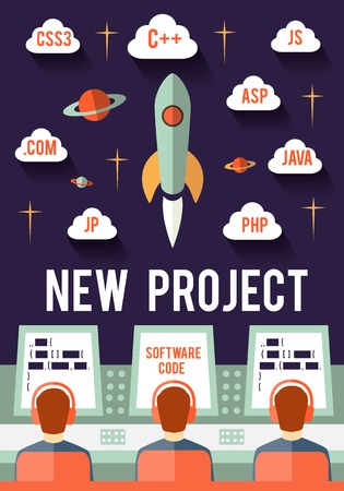 Programmers are launching new web or app startup projectのイラスト素材