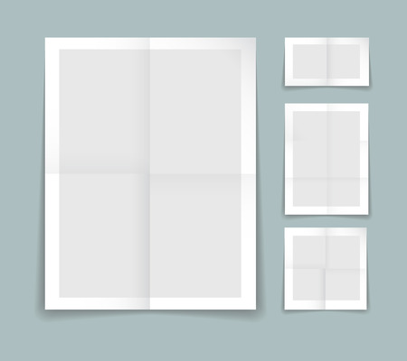 Folded paper vector template with four different sheets of grey paper with white borders with fold or crease lines and blank copyspace for your text or advertisingのイラスト素材