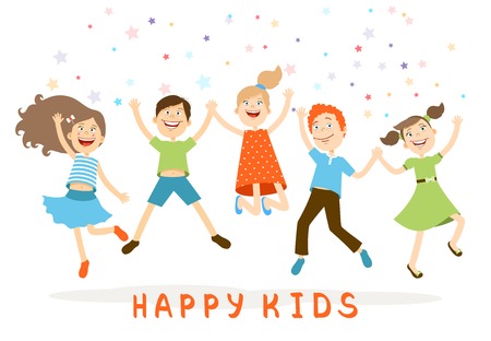 Vector Jumping Children. Funny kids illustration on white backgroundのイラスト素材