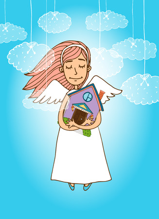 Cute angel holding a houseのイラスト素材