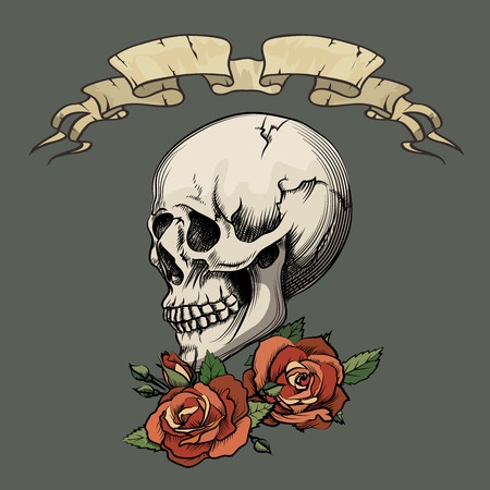 Human skull with rosesのイラスト素材