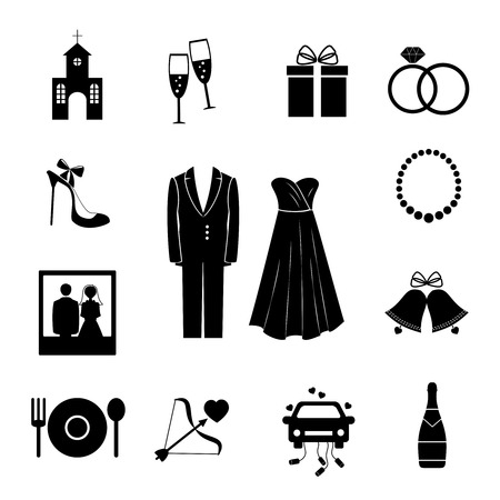 Set of black silhouette wedding iconsのイラスト素材