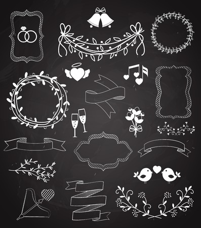 Wedding chalkboard Banners and Ribbons setのイラスト素材