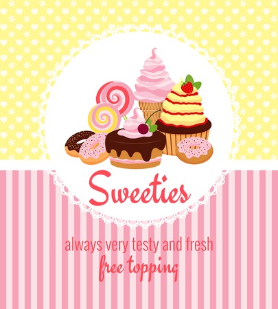 Greeting card template with sweets and candyのイラスト素材
