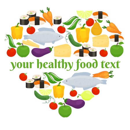 Various foods in heart shape arrangementのイラスト素材