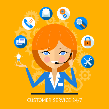 Customer service icon of a call center girlのイラスト素材
