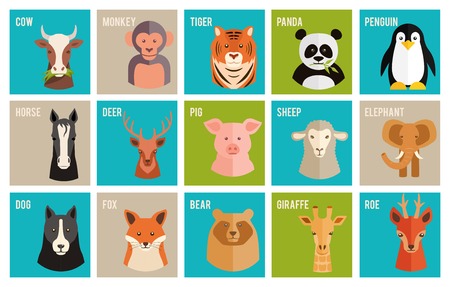 Vector icons of animals and pets in flat styleのイラスト素材