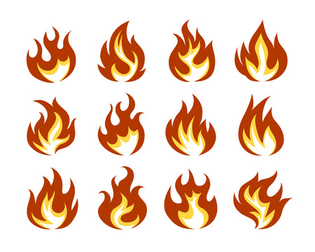 Vector Fire Flame Icon Set in Flat Style  Isolated on White Background.