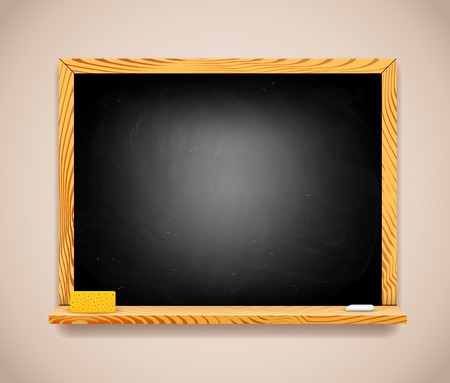 Vector Rectangular Black Chalkboard on Light Brown Wall. Ready to Write Something Graphic Design.のイラスト素材