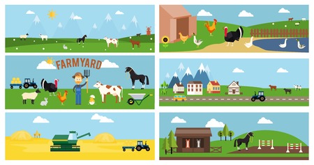Beautiful Farmyard Cartoon Bannersのイラスト素材