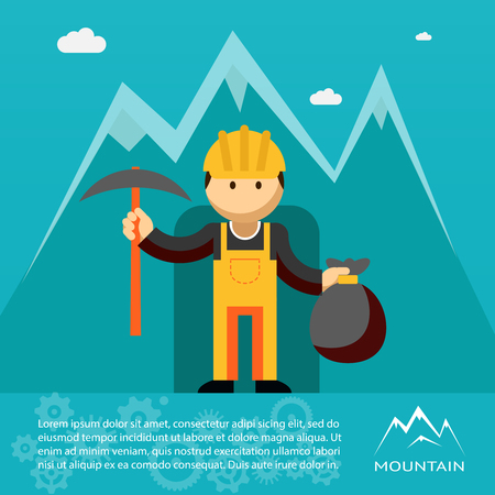 Mountain worker with pick and sack of goldのイラスト素材