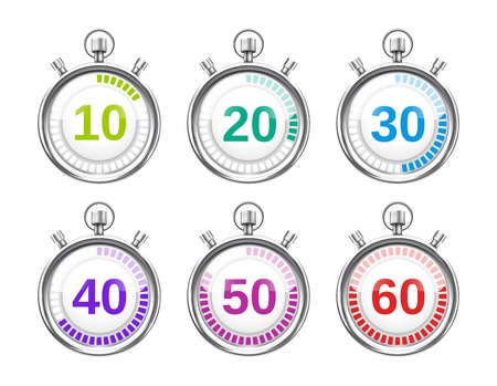 Six Colorful Stopwatches with Varying Timesのイラスト素材