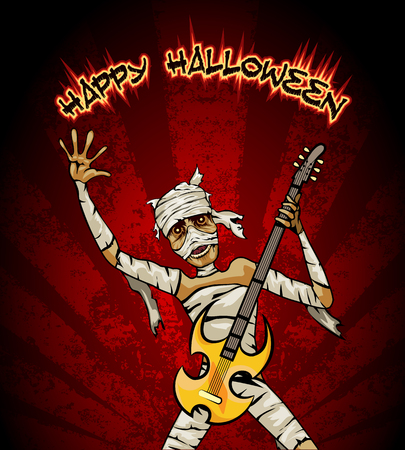 Halloween Graphic with Mummy Playing Guitarのイラスト素材