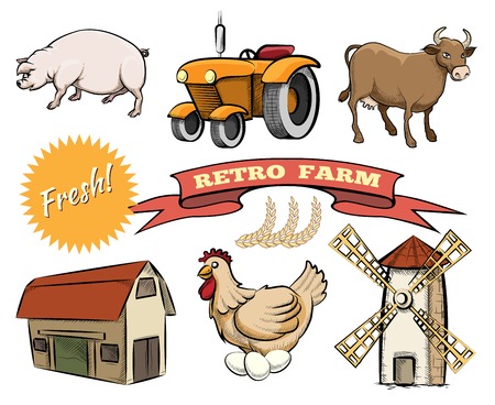 Set of Retro Farm vector iconsのイラスト素材