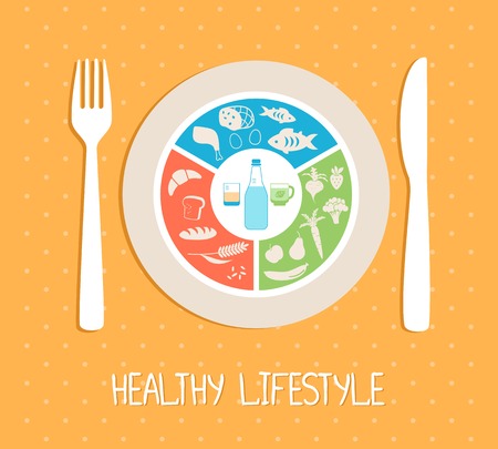 healthy food plateのイラスト素材