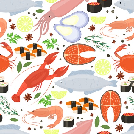 Seafood and spices  background for restaurant menuのイラスト素材