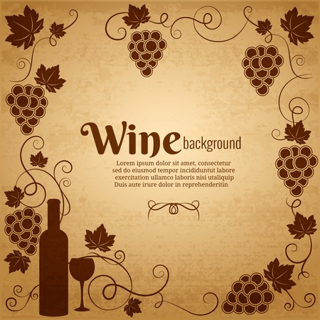 Wine and grapes frame with central copyspaceのイラスト素材