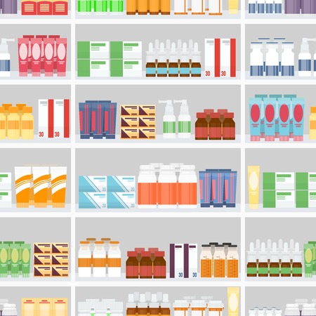 Various Pills and Drugs on Shelvesのイラスト素材