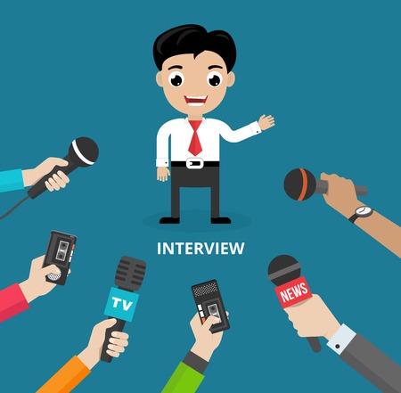 Media conducting a press interviewのイラスト素材