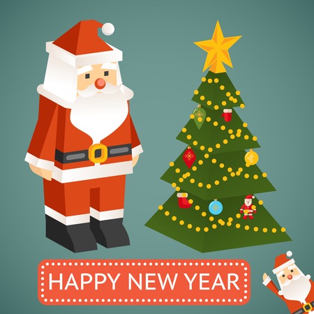 Vector Santa Claus and Christmas tree Iconsのイラスト素材