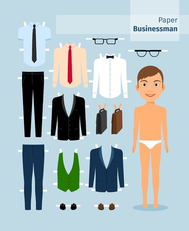 Paper businessman. Suit , shirt, glasses and briefcaseのイラスト素材