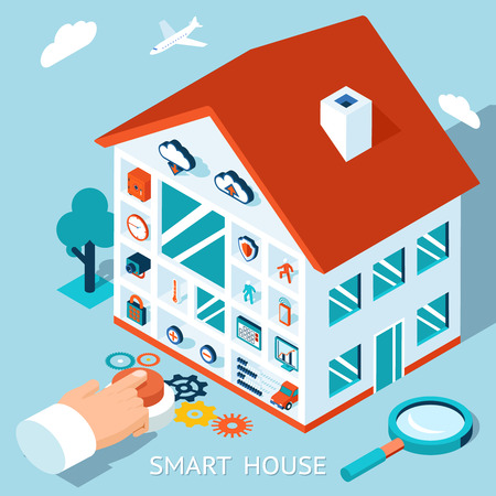 Vector 3d smart home concept. House control buttonのイラスト素材