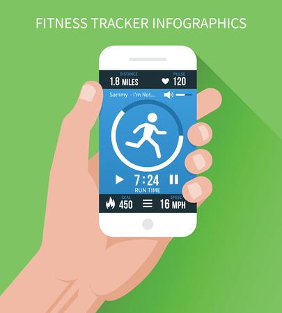 Fitness app on mobile phone in handのイラスト素材