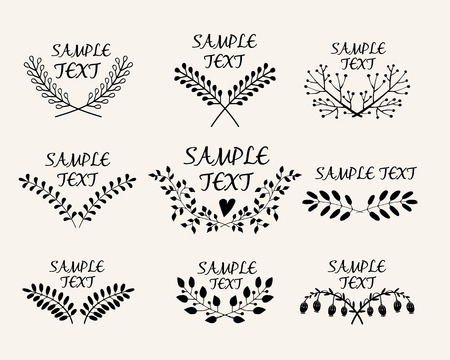 Hand drawn floral symmetric graphic design elementsのイラスト素材
