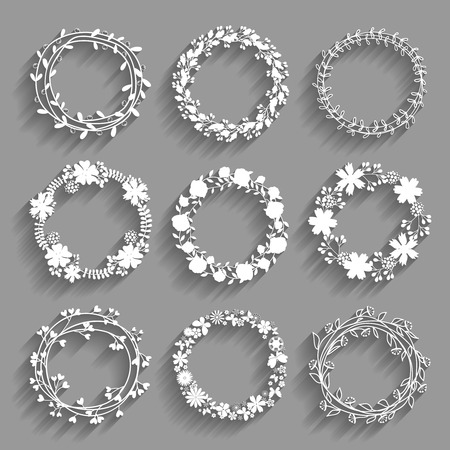 White vector wreaths with shadowsのイラスト素材