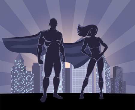 Superhero and female superhero silhouettesのイラスト素材