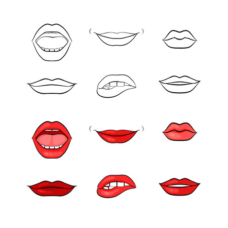 Vector woman lips and mouth silhouettesのイラスト素材
