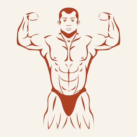 Bodybuilding and powerlifting. Bodybuilder showing muscles, vector illustrationのイラスト素材