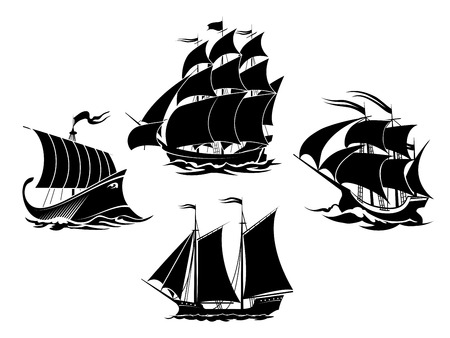 Sailboats and sailing ships silhouettesのイラスト素材