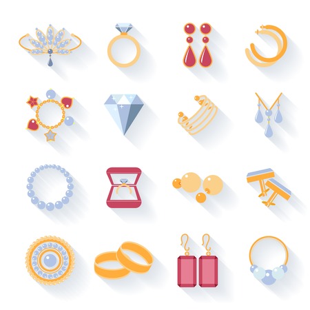 Earrings, rings, cufflinks and necklaces flat iconsのイラスト素材
