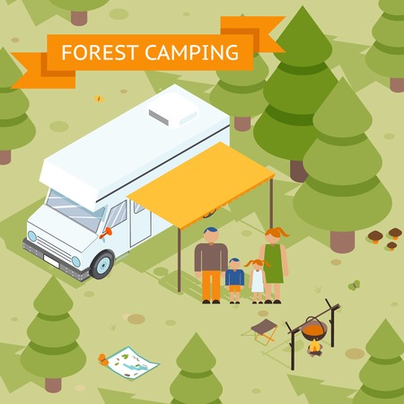 Family isometric forest campingのイラスト素材