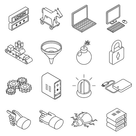 Data protection technology and web business security icons. Isometric 3d thin line styleのイラスト素材